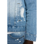 Bleached Detail Semi Basic Denim Jacket Ocean Blue - Smoke Rise
