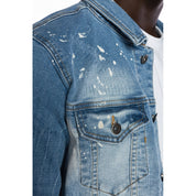 Smoke Rise Bleached Detail Semi Basic Jean Jacket - Ocean Blue