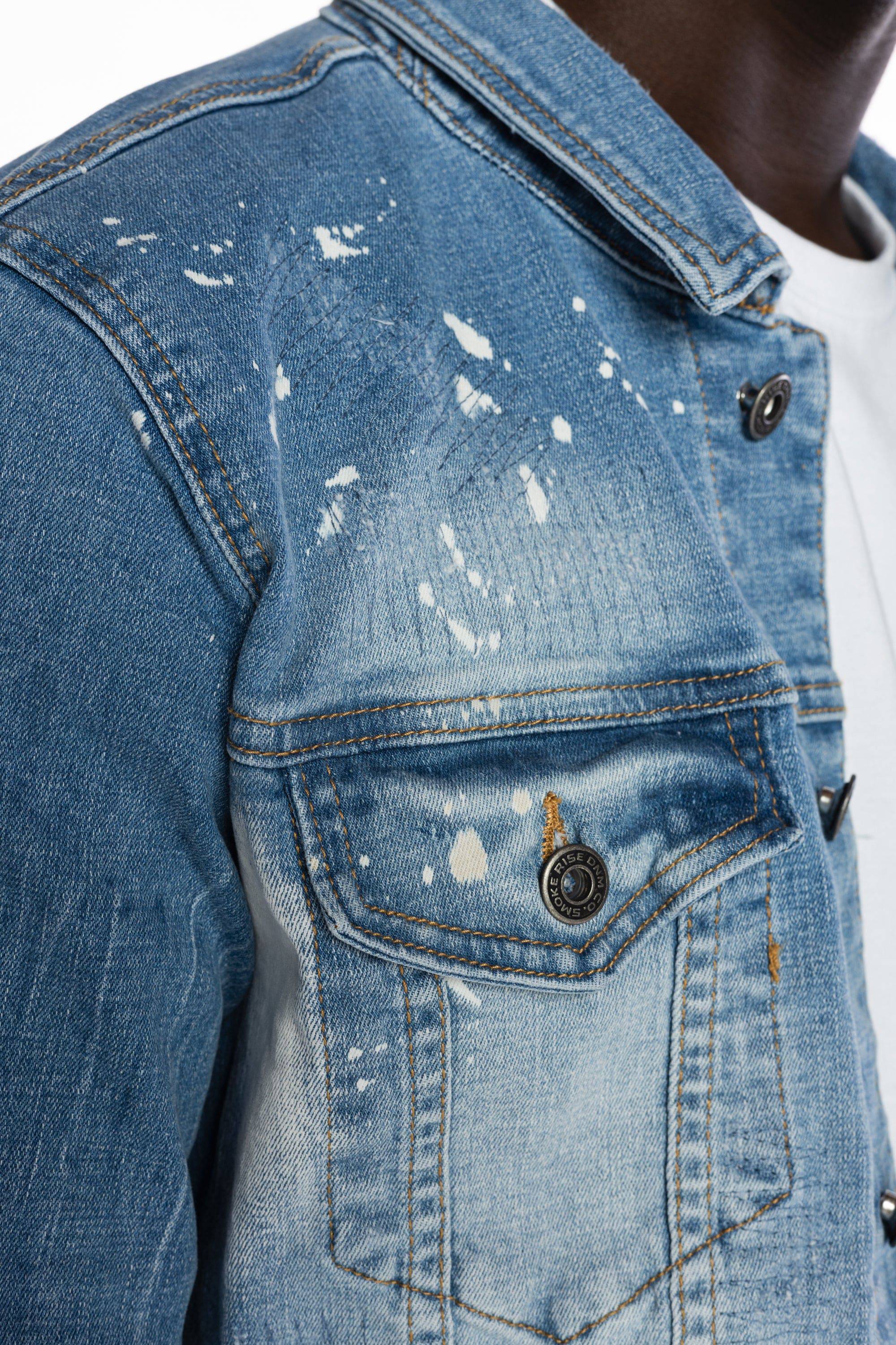 Smoke Rise - Men's Bleached Detail Semi Basic Denim Jacket Ocean Blue - 5XL - Urban/Streetwear