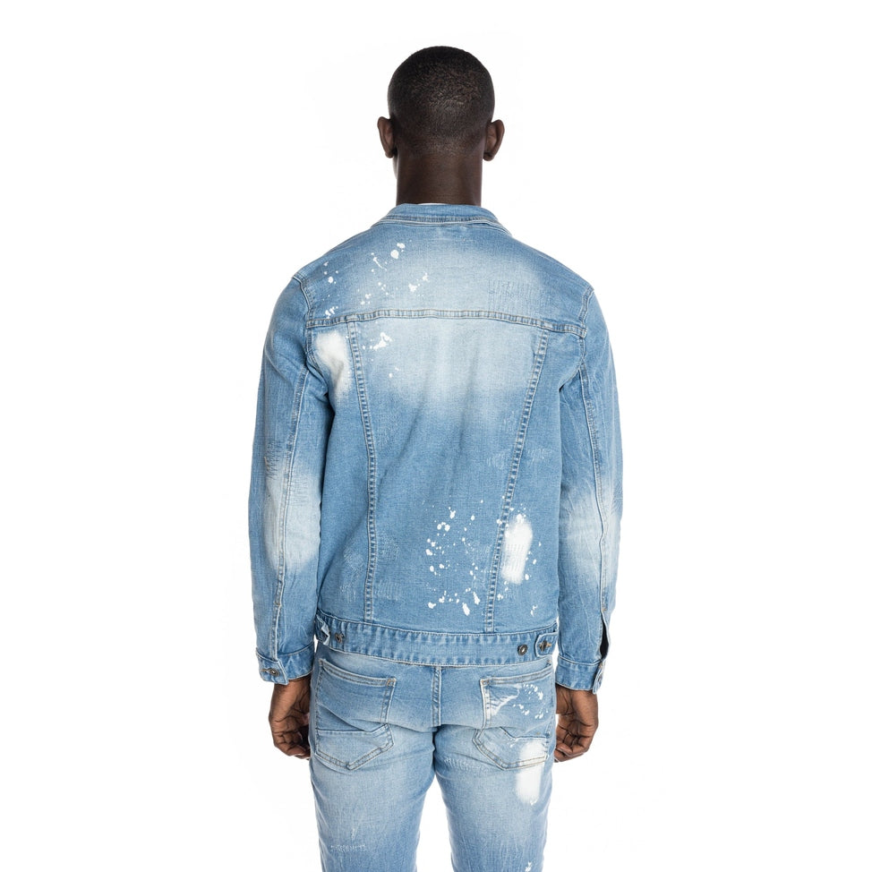 Smoke Rise Bleached Detail Semi Basic Jean Jacket - Ocean Blue