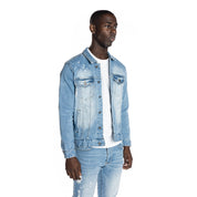 Smoke Rise Bleached Detail Semi Basic Jean Jacket - Ocean Blue