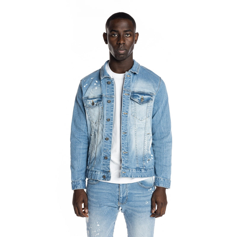 Bleached Detail Semi Basic Denim Jacket Ocean Blue - Smoke Rise