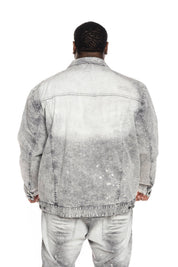 Big and Tall Bleached Detail Semi Basic Denim Jacket - Smoke Rise