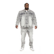 Smoke Rise Big and Tall Big and Tall Bleached Detail Semi Basic Jean Jacket - Frost Grey