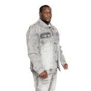 Smoke Rise Big and Tall Big and Tall Bleached Detail Semi Basic Jean Jacket - Frost Grey