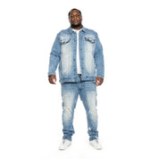 Smoke Rise Big and Tall Big and Tall Bleached Detail Semi Basic Jean Jacket - Ocean Blue