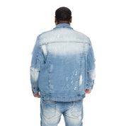 Smoke Rise Big and Tall Big and Tall Bleached Detail Semi Basic Jean Jacket - Ocean Blue