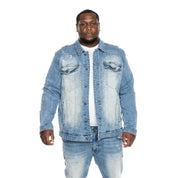 Smoke Rise Big and Tall Big and Tall Bleached Detail Semi Basic Jean Jacket - Ocean Blue