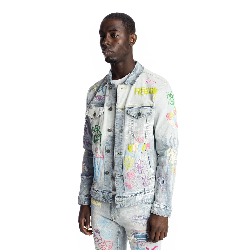 Smoke Rise Multi Color Fashion Jean Jacket - Montauk Blue