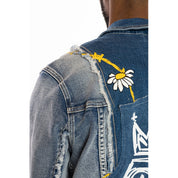 Smoke Rise Mixed Media Fashion Jean Jacket - Albany Blue