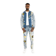 Smoke Rise Mixed Media Fashion Jean Jacket - Albany Blue