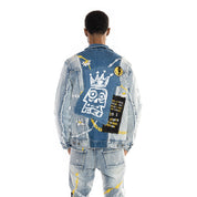 Smoke Rise Mixed Media Fashion Jean Jacket - Albany Blue