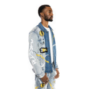 Smoke Rise Mixed Media Fashion Jean Jacket - Albany Blue