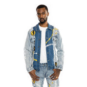 Smoke Rise Mixed Media Fashion Jean Jacket - Albany Blue