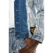 Smoke Rise Mixed Media Fashion Jean Jacket - Albany Blue