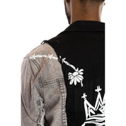 Smoke Rise Mixed Media Fashion Jean Jacket - Frost Grey