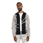 Smoke Rise Mixed Media Fashion Jean Jacket - Frost Grey