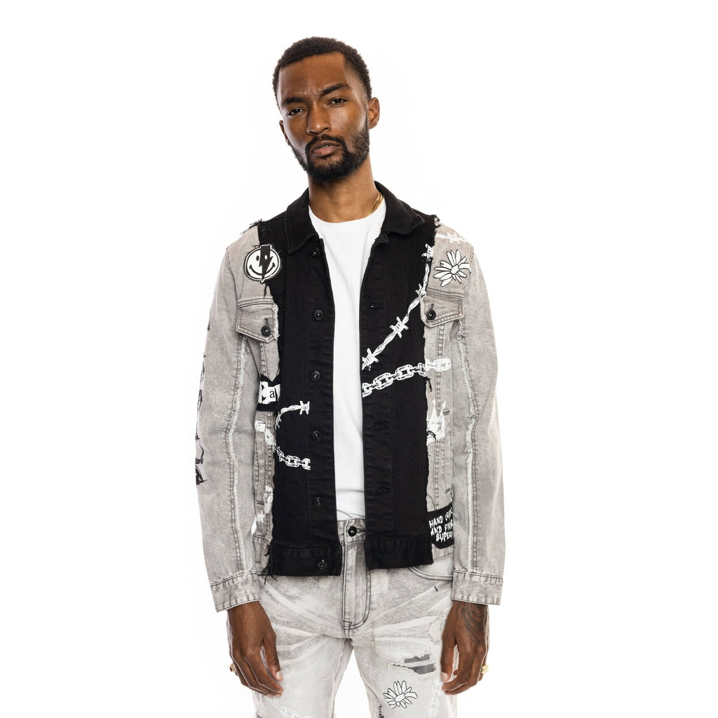 Mixed Media Fashion Denim Jacket Frost Grey - Smoke Rise