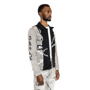 Smoke Rise Mixed Media Fashion Jean Jacket - Frost Grey