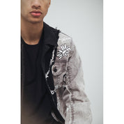 Smoke Rise Mixed Media Fashion Jean Jacket - Frost Grey