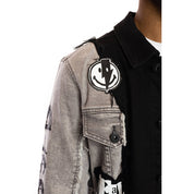 Smoke Rise Mixed Media Fashion Jean Jacket - Frost Grey