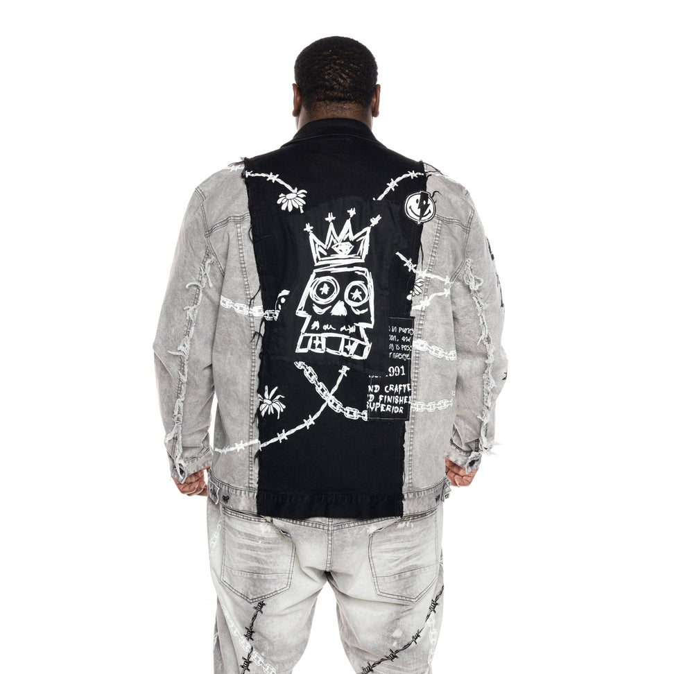 Smoke Rise Big and Tall Big and Tall Mixed Media Fashion Jean Jacket - Frost Grey