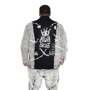 Smoke Rise Big and Tall Big and Tall Mixed Media Fashion Jean Jacket - Frost Grey