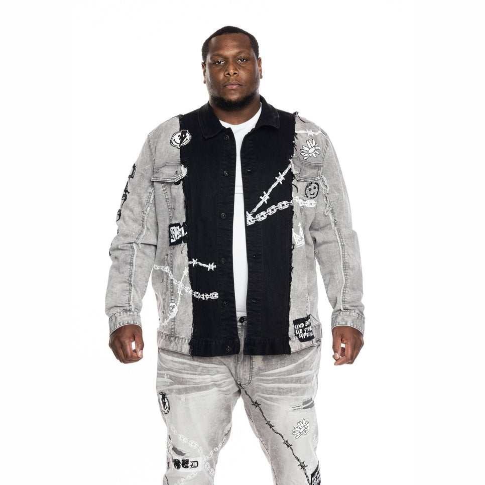 Smoke Rise Big and Tall Big and Tall Mixed Media Fashion Jean Jacket - Frost Grey