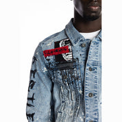 Smoke Rise Graphic Patched Fashion Jean Jacket - Mizu Blue