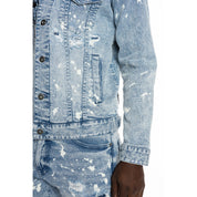 Smoke Rise Graphic Patched Fashion Jean Jacket - Mizu Blue