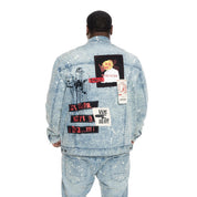 Smoke Rise Big and Tall Big and Tall Graphic Patched Fashion Jean Jacket - Mizu Blue