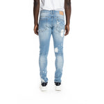 Bleached Detail Semi Basic Jeans Ocean Blue - Smoke Rise