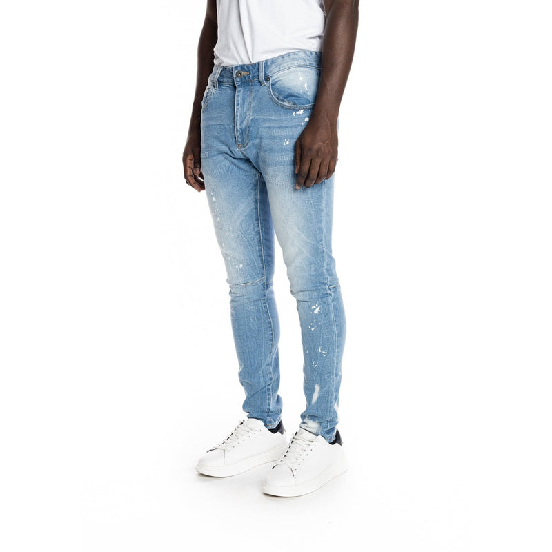 Bleached Detail Semi Basic Jeans Ocean Blue - Smoke Rise