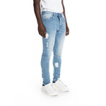Bleached Detail Semi Basic Jeans Ocean Blue - Smoke Rise