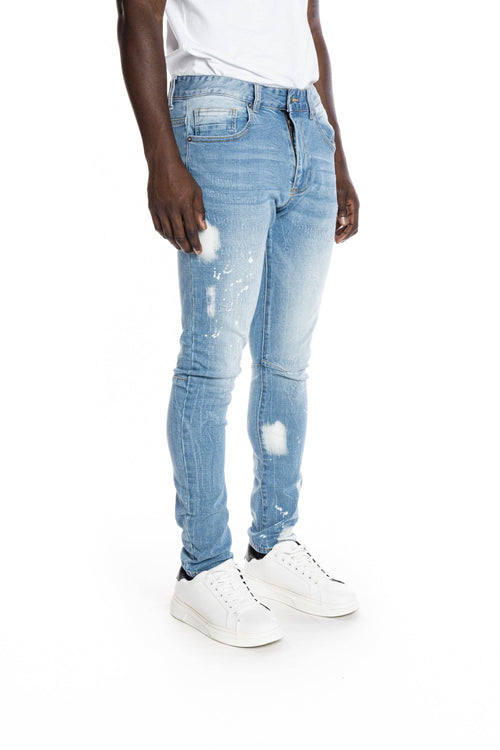 Bleached Detail Semi Basic Jeans Ocean Blue - Smoke Rise