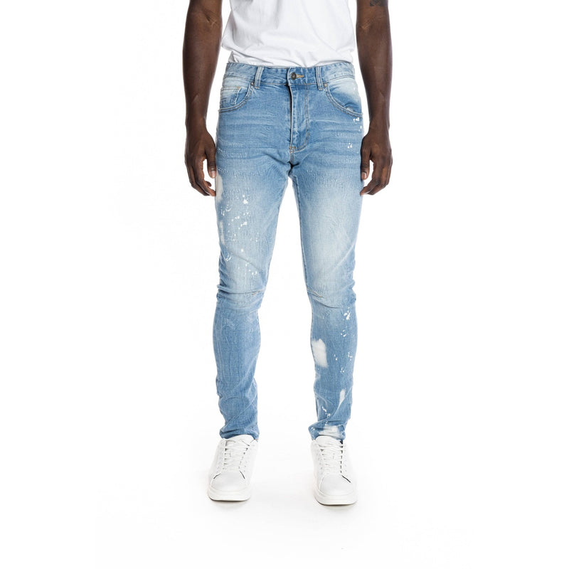 Bleached Detail Semi Basic Jeans Ocean Blue - Smoke Rise