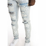 Smoke Rise Rip And Repair Fashion Jeans - Hazy Blue