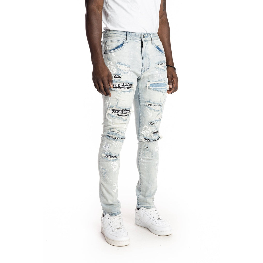 Smoke Rise Rip And Repair Fashion Jeans - Hazy Blue