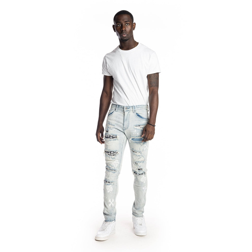 Smoke Rise Rip And Repair Fashion Jeans - Hazy Blue