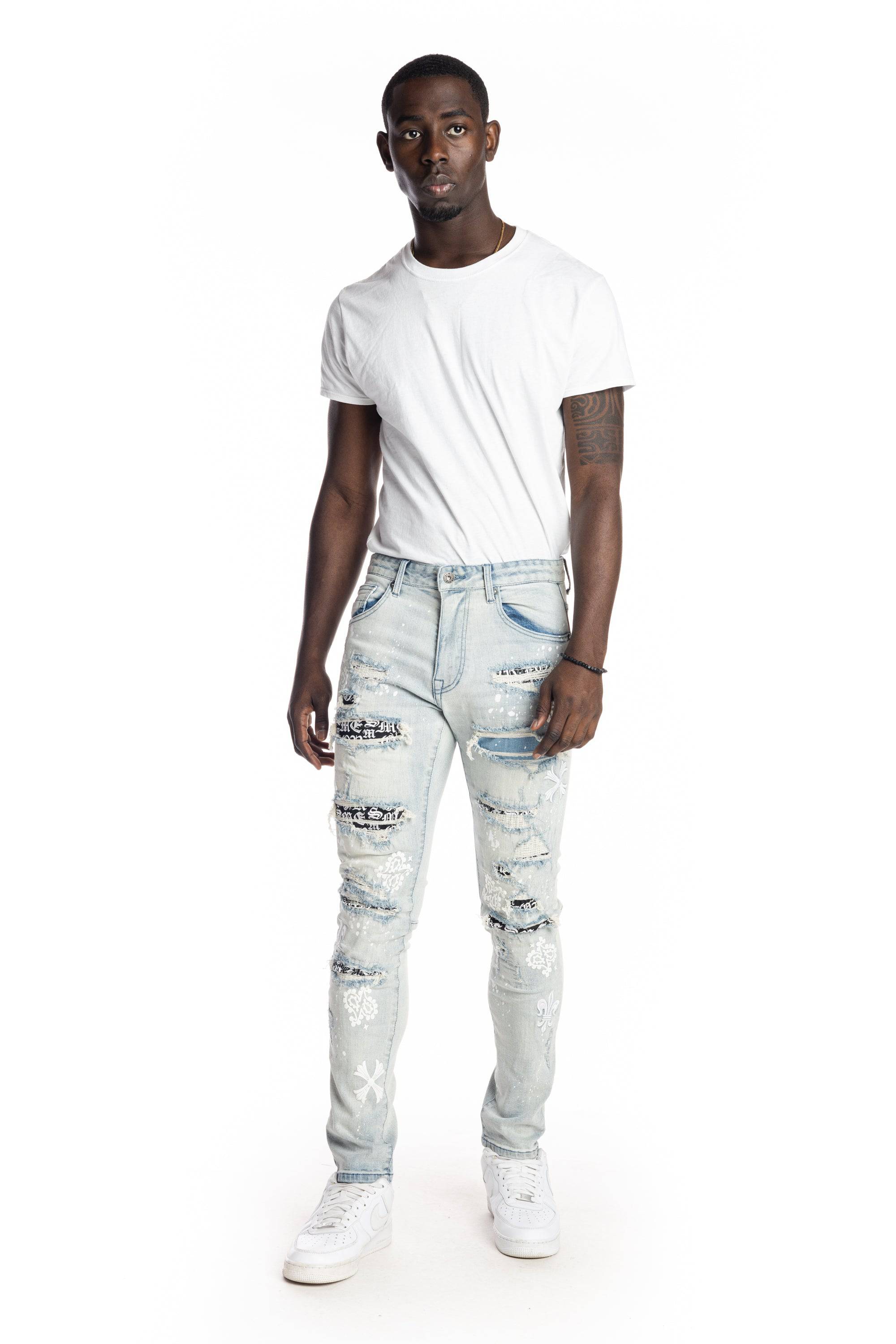 Rip And Repair Fashion Jeans Hazy Blue - Smoke Rise