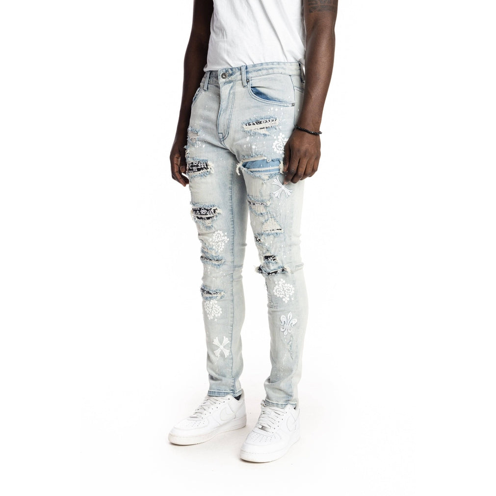 Slim Rip And Repaired Jeans - Hazy Blue – SMOKERISENY.COM