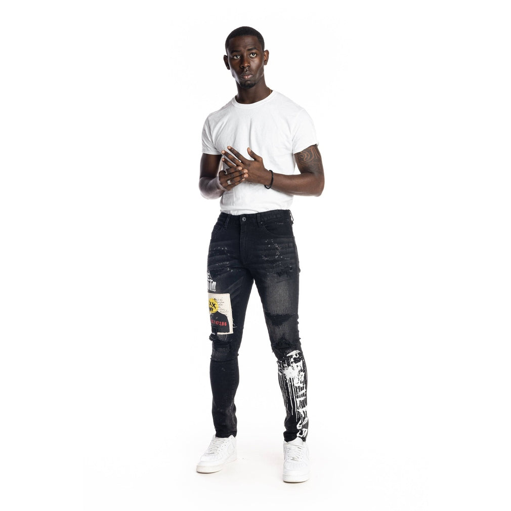 Smoke Rise Graphic Patched Fashion Jeans - Dusty Black