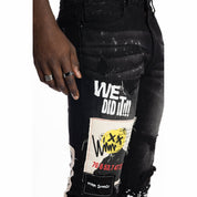 Smoke Rise Graphic Patched Fashion Jeans - Dusty Black