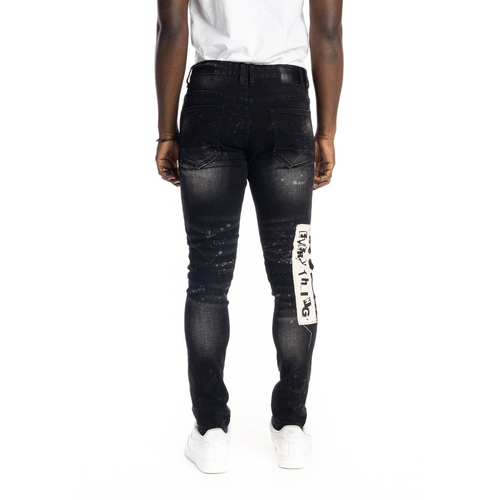 Smoke Rise Graphic Patched Fashion Jeans - Dusty Black