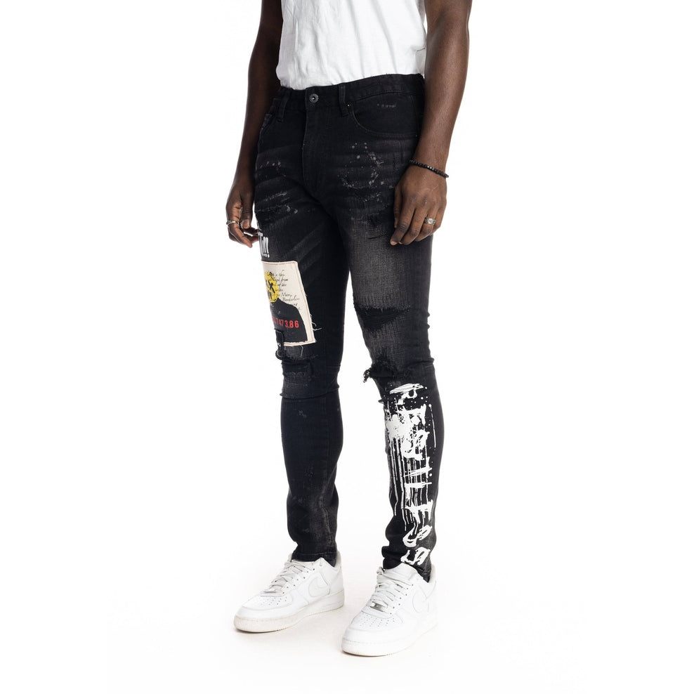 Smoke Rise Graphic Patched Fashion Jeans - Dusty Black