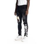 Graphic Patched Fashion Jeans Dusty Black - Smoke Rise