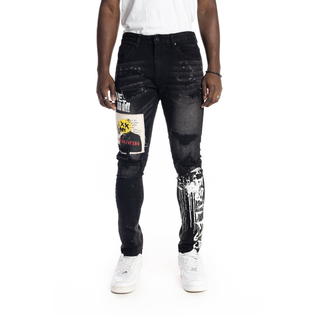 Smoke Rise Graphic Patched Fashion Jeans - Dusty Black