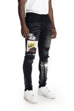 Graphic Patched Fashion Jeans Dusty Black - Smoke Rise