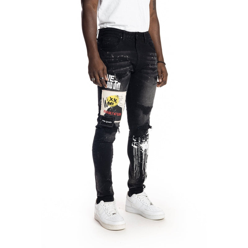 Savage Slim-Fit Straight-Leg Patchwork Jeans