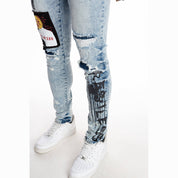 Smoke Rise Graphic Patched Fashion Jeans - Mizu Blue